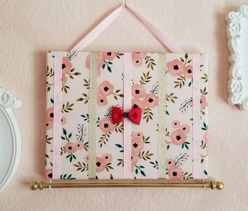 Blushing Pink Flowers Hair Bow Holder 16x20 with Dowel
