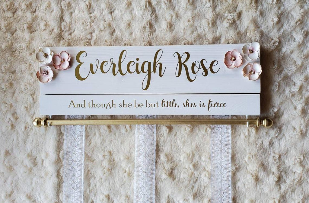 Inspirational Quote Bow Holder gold dowel pink floral