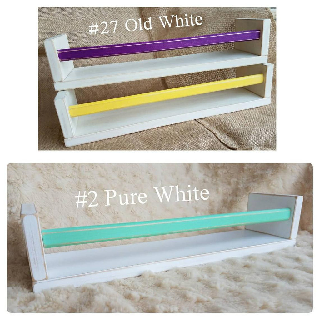 Western Inspired Distressed Shelves weathered farmhouse old white vs pure white