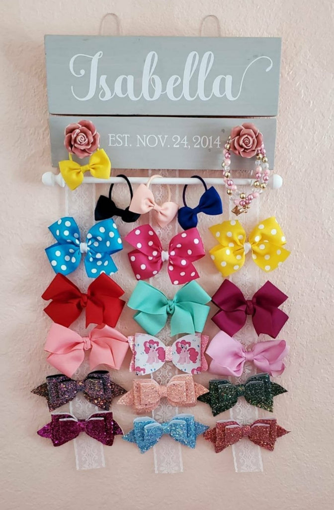 Small Wooden Hair Bow Organizer mounted display