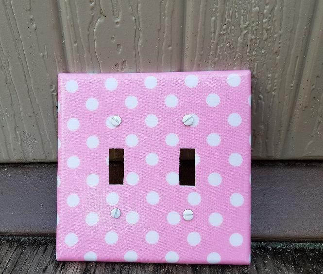 Pink with White Polka Dots Light Switch, double toggle size