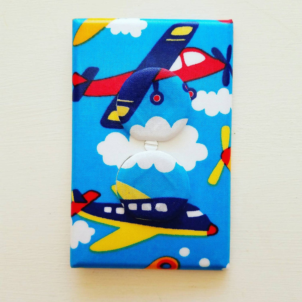 Airplanes Light Switch - Outlet Cover- Switch Plate Cover-Nursery Decor- Light switch cover-boys room decor- Air planes nursery decor - Fancy Dancy Wall
