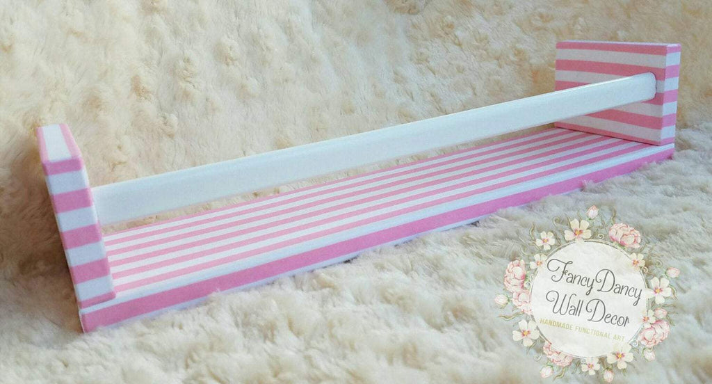 Stripes Wall Shelf pink and white with white bar