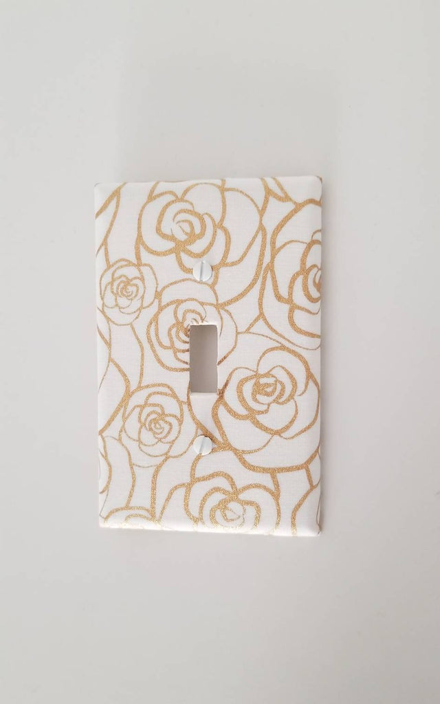 Gold Outlined Roses pattern with white background on Light Switch