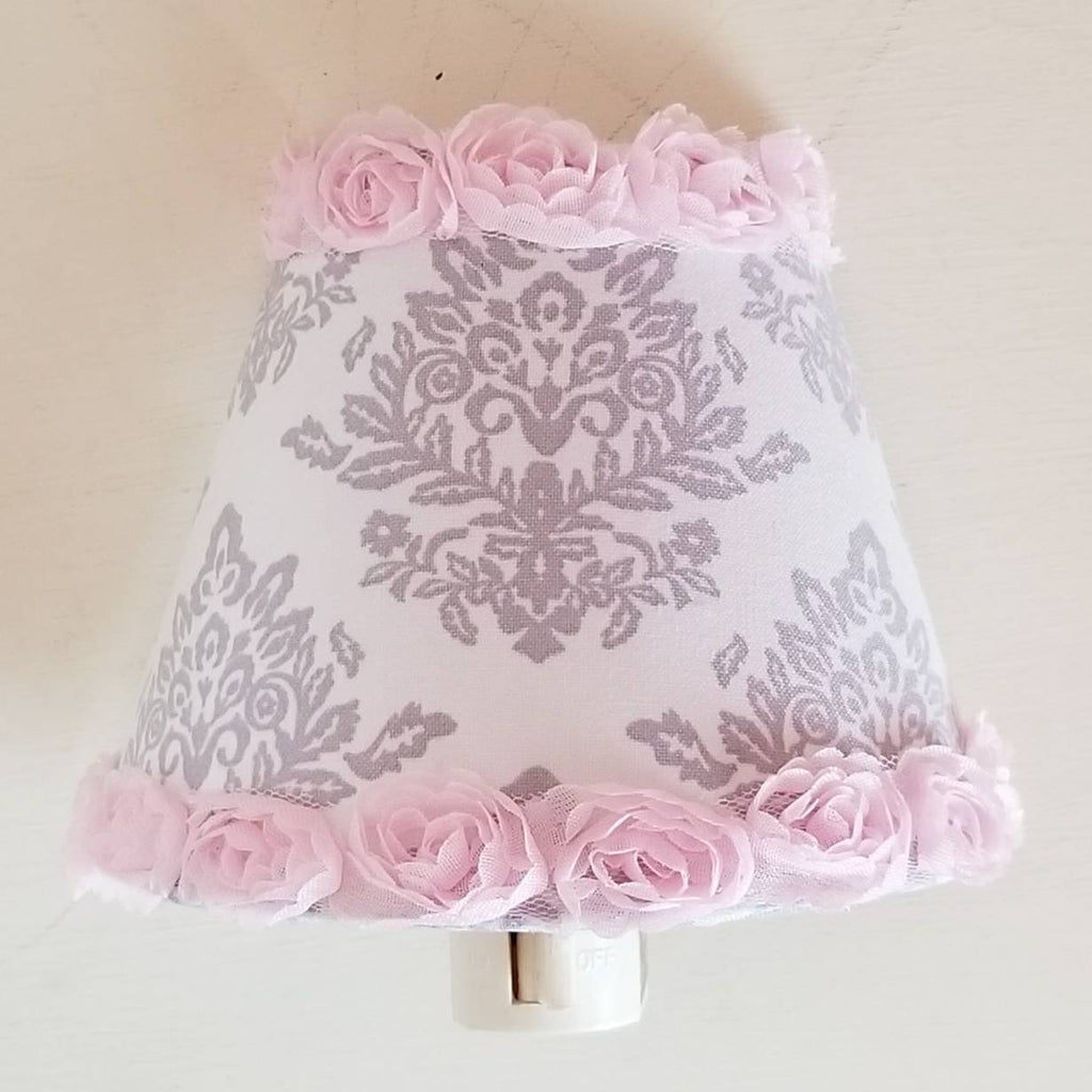 Grey Damask Night Light with Pink Flowers