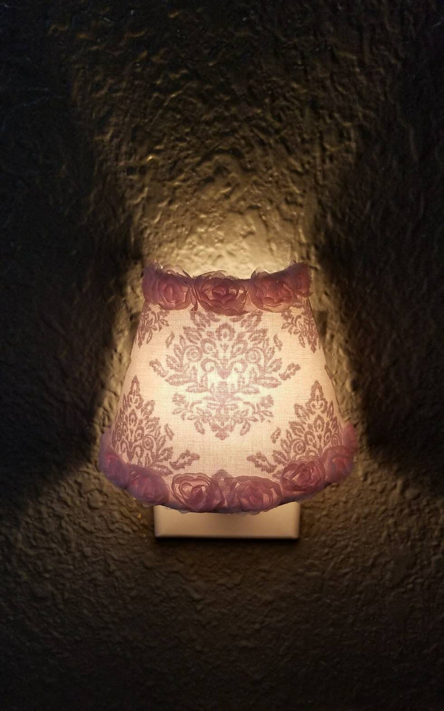 Night view of Grey Damask Night Light with Pink Flowers