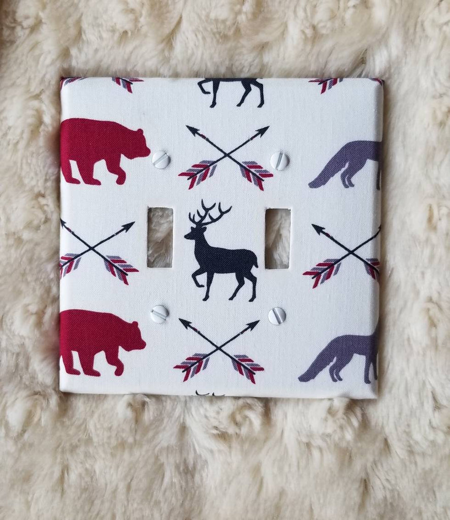 Deer and Bear Light Switch Cover, double size with crossed arrows