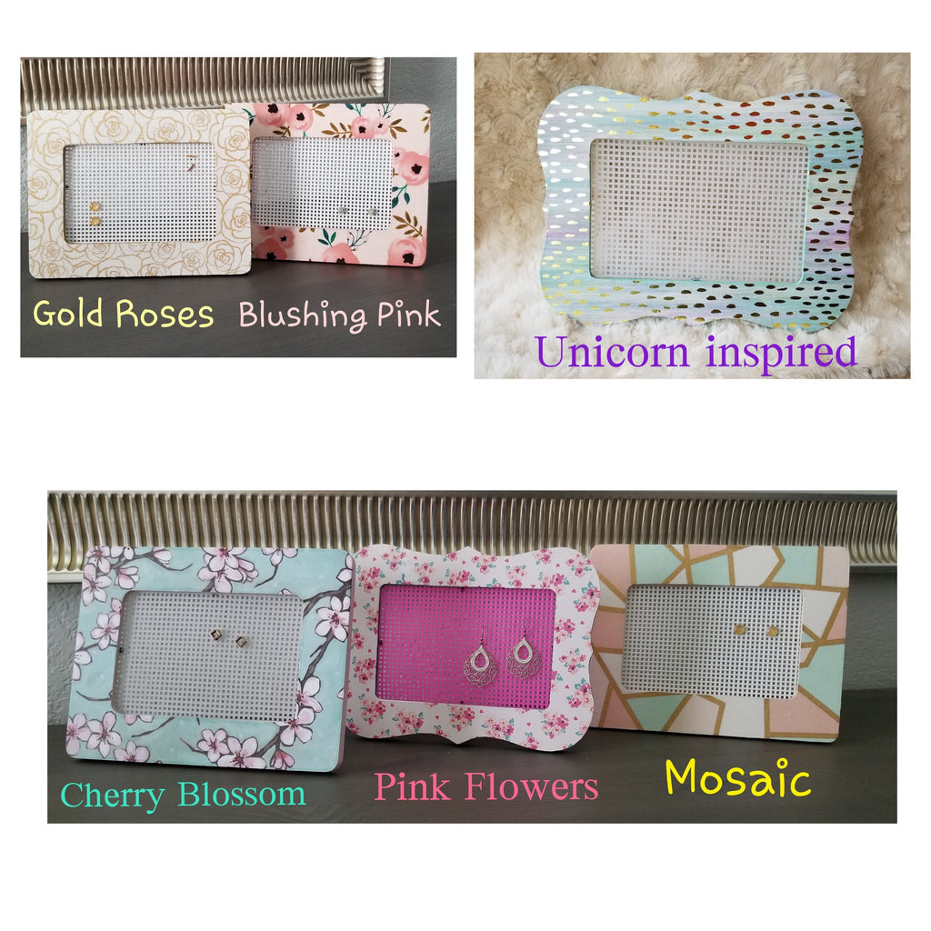 Floral and Gold Designs Earring Holders - Unicorn Inspired, Cherry Blossom, Pink Flowers, Mosaic