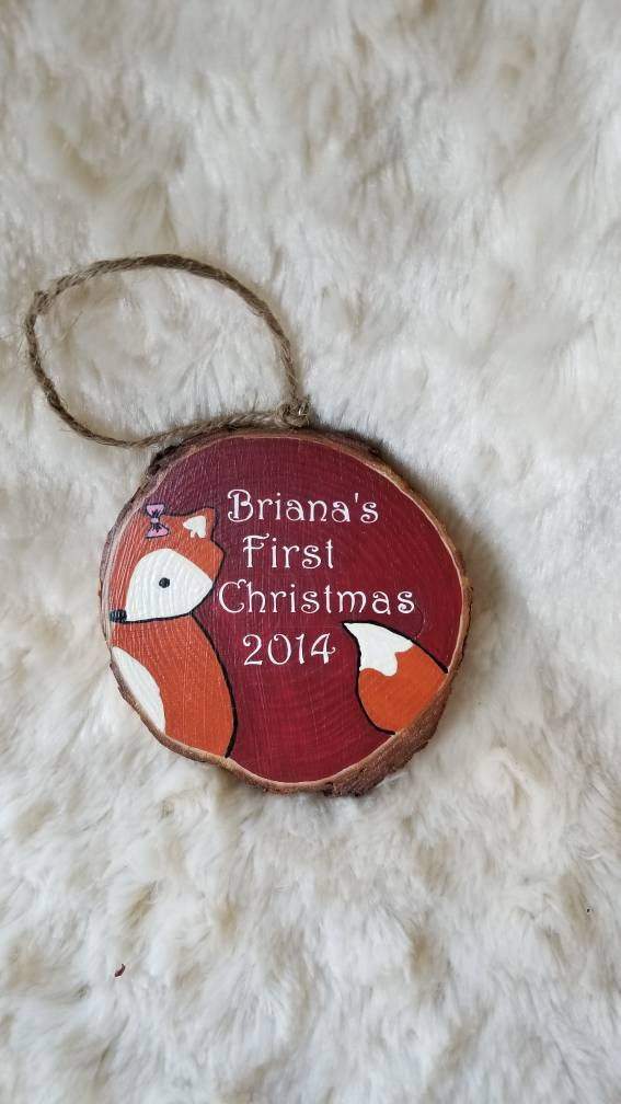 Personalized girl Fox Baby's First Christmas ornament
