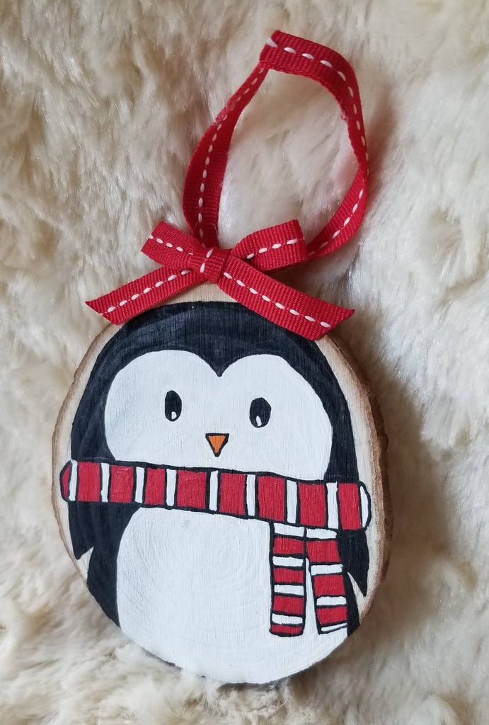 Penguin Baby's First Christmas customized wood slice ornament