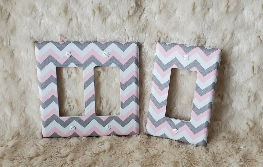 Pink and Grey Chevron Light Switch, single and double sizes